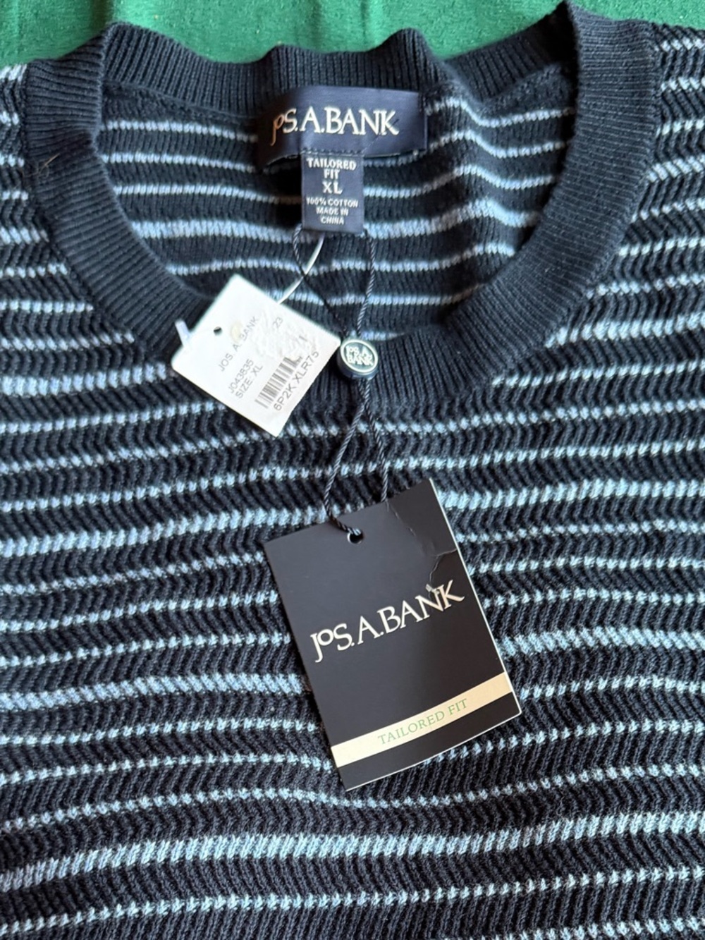 Jos. A. Bank Navy and Light Blue Striped Crewneck Sweater xl NWT - Picture 2 of 6
